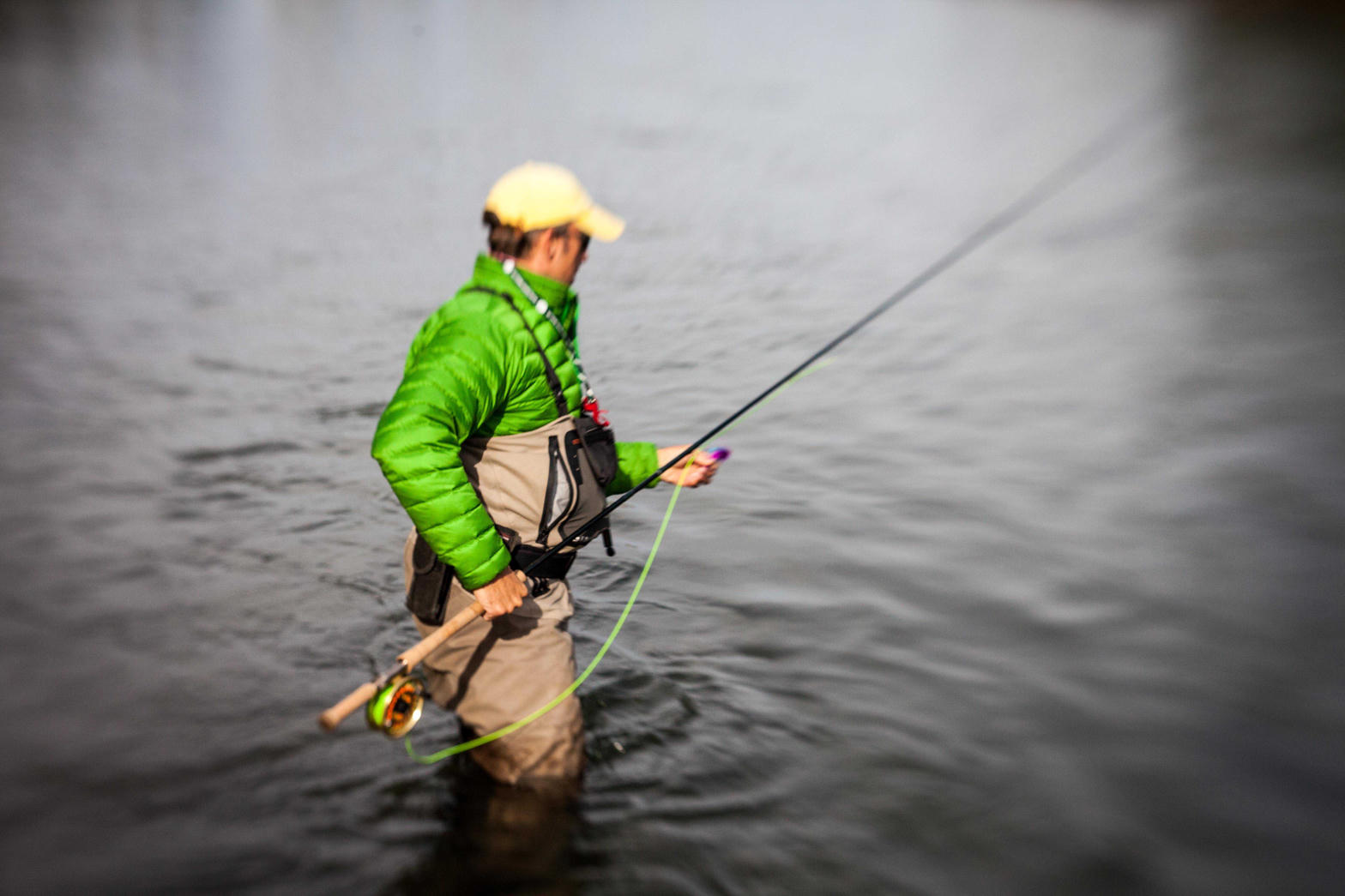 Angler using a two-handed fly rod