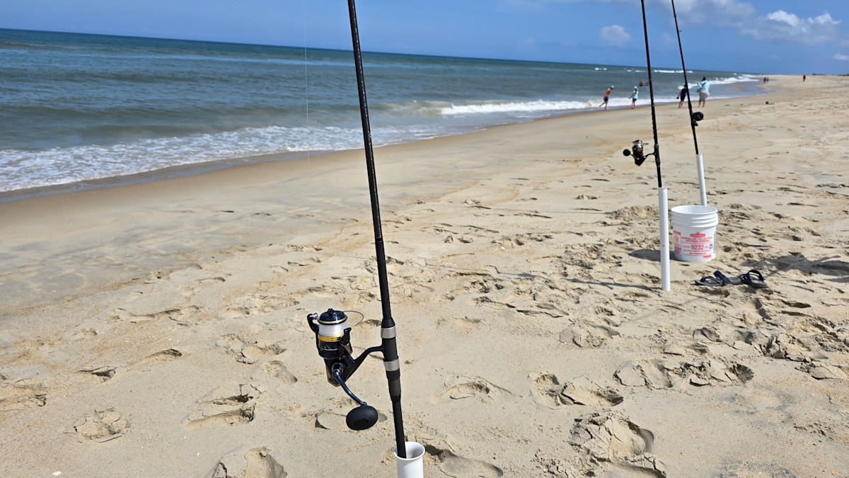 Surf rods in the sand